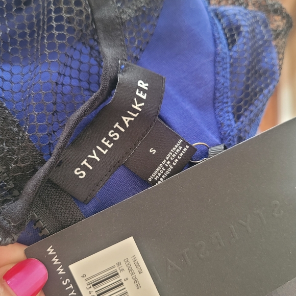 Sexy Blue Dress with Black Fishnet Cutouts - Picture 6 of 6